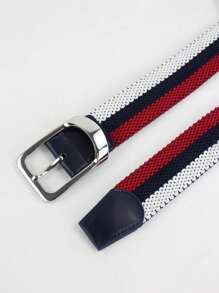 1 Piece Unisex Striped Stretch Woven Golf Belt - Pickleball Belt Comfortable Stretch Rubber Panels, Golf And Back-To-School Athleisure Fashion Accessories, Durable, Handsome Outdoor , Business Jeans, Casual