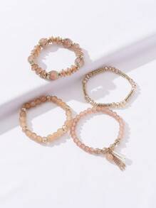 4 件波西米亚风格手工串珠水滴吊坠弹性堆叠手链套装，适合女性、海滩派对、完美礼物、通勤、休闲日常穿着