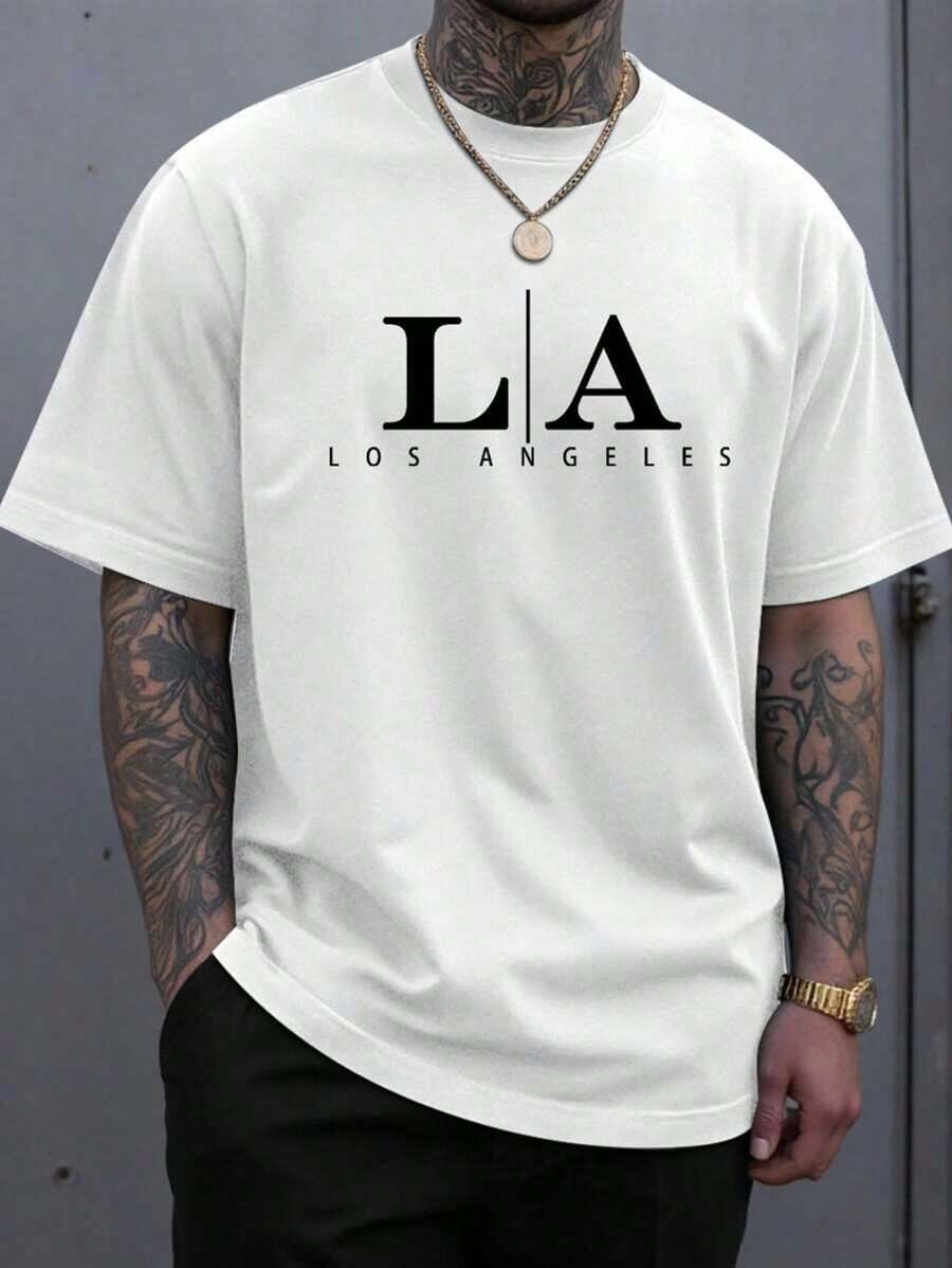 NEOREFINED Camiseta de verano para hombre, de cuello redondo, de manga corta, con estampado de letra, casual y versátil - Blanco - Ver 1