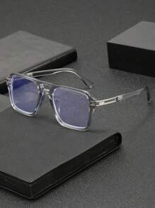 1 Pair Men's Square Frame Double Bridge Stylish Retro Fashion Personalized Flat Glasses, Suitable For Computer Office, Decoration, Daily Outfit