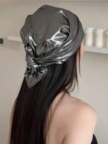 美国辣妹风格液态银科技感裹头巾女复古摩登嘻哈酷炫夜店Y2k个性百搭男女情侣领带三角巾方巾街舞头巾