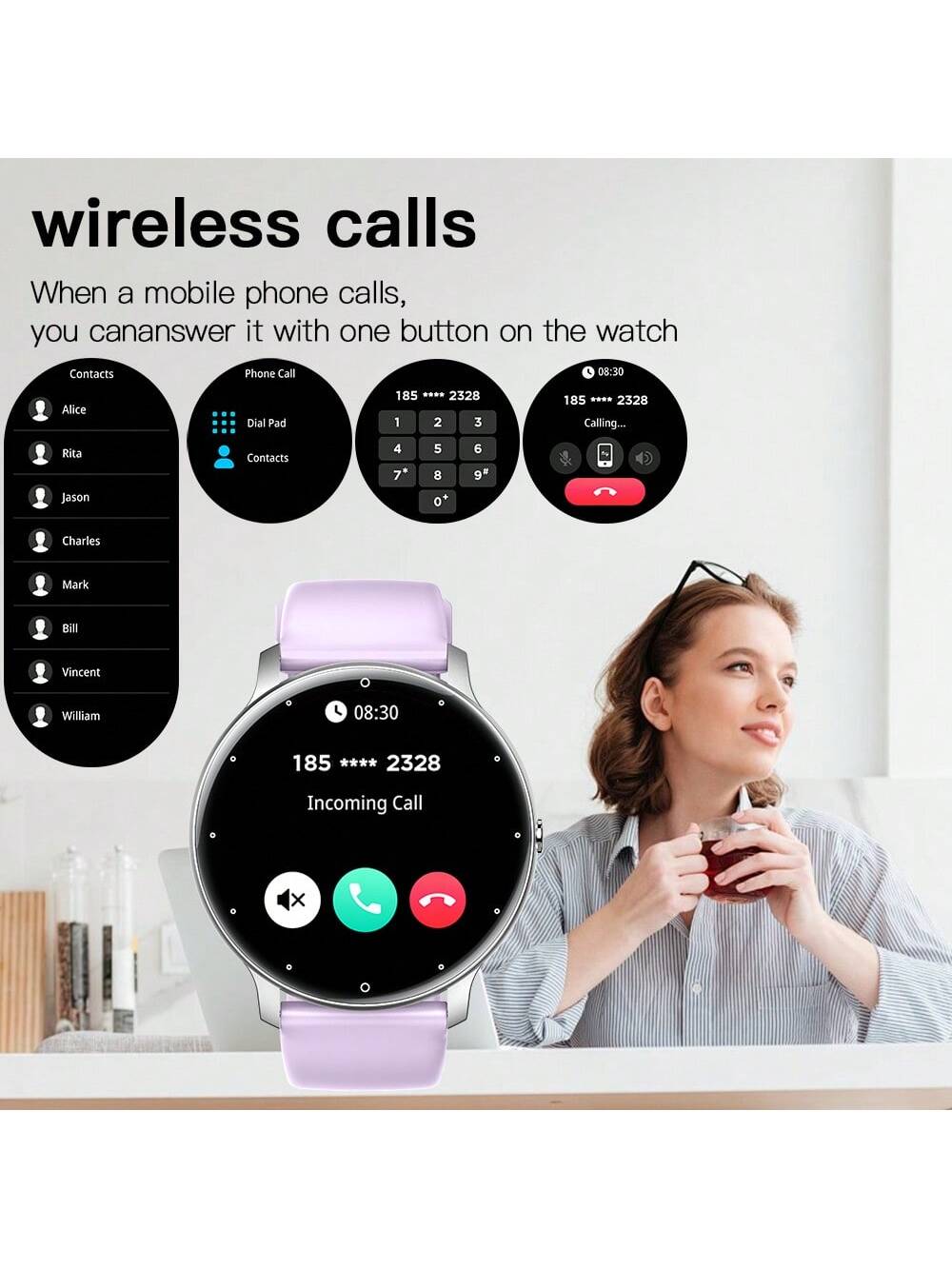 ساعة ذكية PEJE، حجم الشاشة 1.28 بوصة، شاشة TFT، سو...