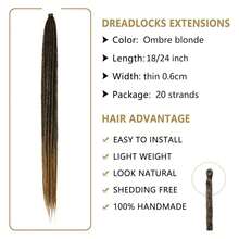 Dreadlock Extensions 20 Strands Boho Style Crochet Hair Dreads Synthetic Single Ended Hippie Loc Hair Extensions Handmade Crochet Braids For Women & Men - 漸變金色 - 查看 2