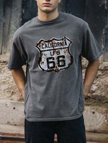 Route 66 California T-Shirt Shirt Blouse Unisex Men Women 100% Cotton Top Premium Streetwear New Release Various Colors!! Plus Size - Grey - View 1
