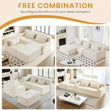 116 Inch Cloud Sectional Couch,Modern Modular Sectional Sofa With Deep Seat & Movable Ottoman, Corduroy Boneless Couches For Living Room, L-Shaped Oversized Sofa, No Assembly Required - 米色 - 查看 8