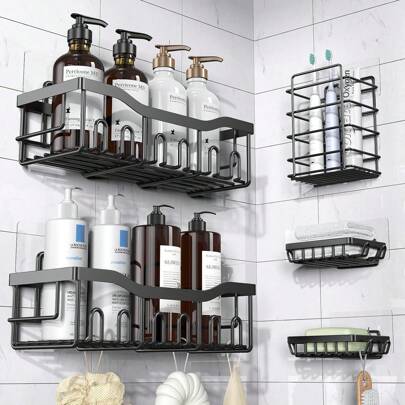 Adhesive Shower Caddy, 5 Pack Rustproof Stainless Steel Bath Organizers With Large Capacity, No Drilling Shelves For Bathroom Storage & Home Decor