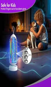 Bug Zapper Outdoor With Colorful Lighting And Auto-Sensing, 3 In 1 Cordless 4000mAh Battery Electric Fly Trap, Rechargeable Mosquito Zapper For Camping, Patios, Garden, Kitchen (1Pack-White)