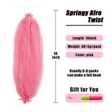 D3 Packs Pink Springy Afro Twist Hair 16 Inch PreSeparated Marley Twist Braiding Hair Soft Prefluffed Synthetic Cuban Twist Hair Extensions For Faux Butterfly Locs Spring Twist Passion Twist5001 - Pink - 查看 3
