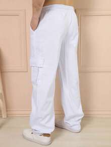 Unisex Skater Cargo Pants, Wide Leg, Side Pocket - 白色 - 查看 2