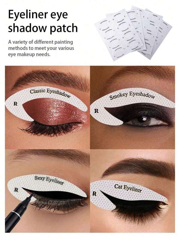 4 Sheets With 32 Stickers Eye Makeup Stencils Eyeliner Eyebrow Stencil Stickers 4 Different Designs Western Eyeliner Eyebrow Shaping Templates Makeup Stickers Eyeliner Auxiliary Makeup Tools Cat Eyeliner Auxiliary Sticker Eye Shadow Eyeliner Auxiliary Sticker Cat's Eye Line Fox Eye Makeup Template Eyeliner Template Sticker,Makeup,Cheap,Room Decor,Vanity,Travel,Bedroom,Makeup Accessories