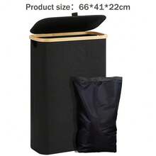 سلة غسيل كبيرة بغطاء سعة 140 لتر، مع حقيبة قابلة للفصل واللصاق، سلة ملابس متسخة قابلة للطي بمقبض، مناسبة لغرف النوم والحمامات والجامعات، اللون رمادي