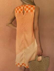 Sea Starshine Bohemian Summer Beach Casual Vacation Comfort Women's Lemon Cup Letter Clashing Plaid Leaf Pattern Sleeveless Dresses Brunch Outfits For Women