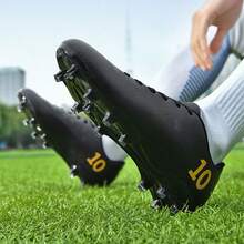 Men's Professional Soccer Cleats - Lace-Up Grass Football Shoes With Long Spikes, PU Upper & TPU Sole For, All-Season Training & Matches, Cushioned Insole For, Ideal For Advanced Players, Soccer Shoes, Sleek Sports Footwear, Durable Sportswear - 黑色 - 查看 3