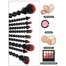 Unique Diamond And Pearl Design Makeup Brush Set, 10pcs Cute And Full Complete Powder, Conaler, Blush, Eye Shadow Cosmetic Brushes Kit(BLACK) - 粉色 - 查看 3