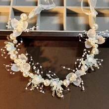 1 pezzo Elegante cestino portafiori in vimini per damigella d'onore con maniglie in perle e fiocchi di nastro - Cestino da matrimonio in rattan marrone realizzato a mano, ideale per le damigelle d'onore