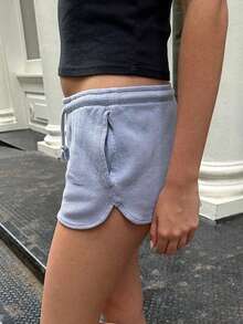 Womens Drawstring Shorts Casual Elastic Low Waist Solid Color Lounge Shorts Going Out Pants Minimalist Sporty - màu xanh nhạt - Xem 2