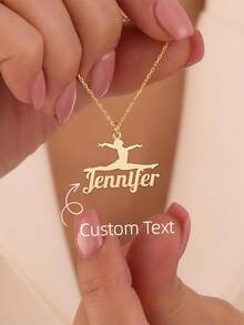 1件优雅不锈钢芭蕾舞者吊坠项链，可定制名字，简约艺术体操风格，日常佩戴配饰，四季皆宜，适合返校季、派对等场合。 - 彩色 - 查看 2