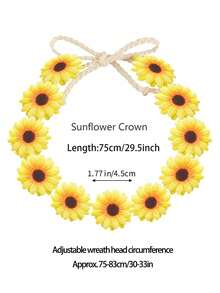 2 piezas Corona de flores de girasol y margarita, diadema de corona floral bohemia, accesorios para el cabello de novia hippie, adecuado para fiesta hawaiana, playa, sesión de fotos, fiesta y decoración de festival