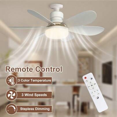 16.5"/20.5" Socket Fan Ceiling Fan With Light, 6 Leaf Flower Fan Light, 30W/40W 3-Speed Fan With Large Remote For E26/E27 Base, Dimmable Mini Screw In Ceiling Fan Light For Bedroom Kitchen And Small Rooms, White And Multicolor