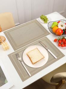 2/6/12件套多色简约条纹编织PVC餐垫，可水洗，易清洁，可擦拭，防滑，耐热，节日婚礼派对餐桌装饰