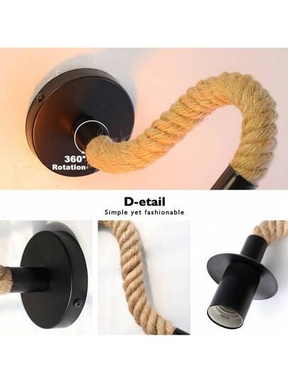 1pc Vintage Hemp Rope Wand Lamp Industrial Wooden E27 Base, Indoor Loft, Outdoor Corridor Bedside ation Bulb Not Included, Easy To Install, Rustic Hard Wired 110 240V, No Battery Required, Durable view 6