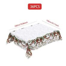 Toalha de mesa com estampa de frutas vermelhas e laços de Natal (1/36 peças) - Toalha de mesa decorativa lavável à prova de poeira para móveis de interior, adequada para decoração de salas de jantar internas, reuniões familiares, presentes e festas de fim de ano