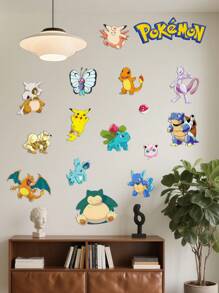 pokemon 1 pièce/set Stickers muraux de salle de bain Pikachu, stickers muraux de chambre, stickers muraux en matériau PVC détachable, convient pour les décorations murales du salon, stickers, décorations murales, stickers en vinyle pour la décoration de la maison, cadeaux de fête, cadeaux d'anniversaire, cadeaux de fête