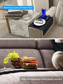 1个可折叠木质扶手托盘，防水易清洁，适用于扶手椅、餐桌，防滑早餐托盘，多用途，可放置毯子、桌子、椅子、地毯、床，非常适合放置饮料、手机、零食、遥控器、咖啡，是绝佳的圣诞礼物。