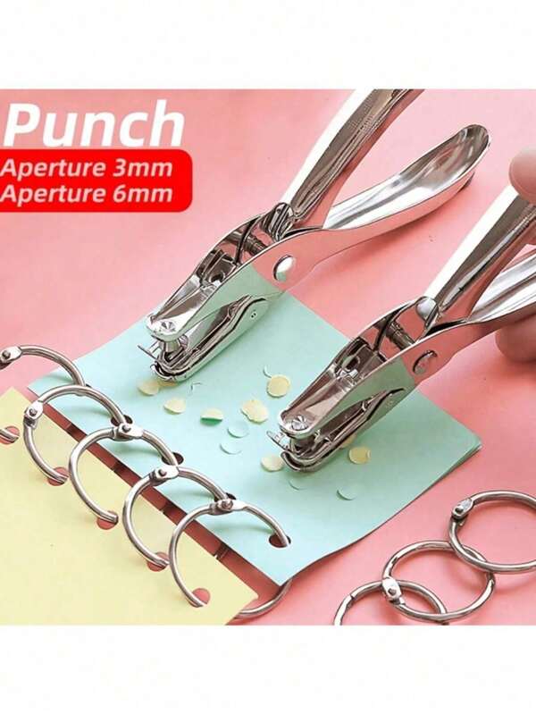 1pc 3mm/6mm Round Hole Punch, Portable Mini Puncher For Paper & Card, Manual Punching Machine For Loose-Leaf Binding Back To School