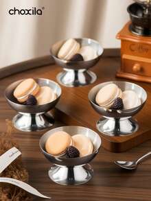 choxila 1/2/4/6 وعاء من الفولاذ المقاوم للصدأ لتقديم الآيس كريم، أكواب سلطة قابلة لإعادة الاستخدام، أكواب حلوى معدنية لتقديم السلطات والحلويات والوجبات الخفيفة والفواكه والحلوى، مناسبة لتحضير الآيس كريم والبودنج والتجمعات العائلية والأعراس وشهر رمضان وعيد الأضحى - فضي - مشاهدة 3