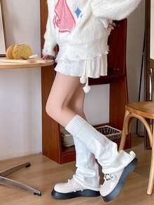 1 Pair Women's Solid Color Y2K Knitted Leg Warmers, Fashionable Sexy Style Leg Warmers, JK School Uniform Inspired Calf Leg Warmers, Versatile Streetwear Slouch Leg Warmers, Suitable For Daily Wear Autumn Accessories - Mouldless - View 3