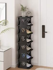 5/6/7/8 Tier Shoe Rack, Narrow Plastic Vertical Freestanding Shoe Organizer Shelf, Stackable & Stable For Entryway, Black - Black - View 8