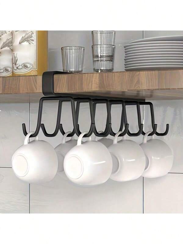 1pc Dual-Row Under-Shelf Metal Cup Holder Hooks For Kitchen Storage – Space-Saving Organizer For Mugs And Utensils – Versatile Home Decor Accessory Hooks For All Seasons