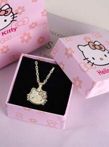 Sanrio Sanrio Hello Kitty Cartoon Cute Girl's Necklace, KT Cat Pendant With Diamond Collarbone Chain, Gift Box Packaging, Suitable As Birthday Gift, Valentine's Gift