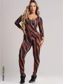 Women's Long Jumpsuit 3/4 Closed Back Fitness Suplex MVB Modas