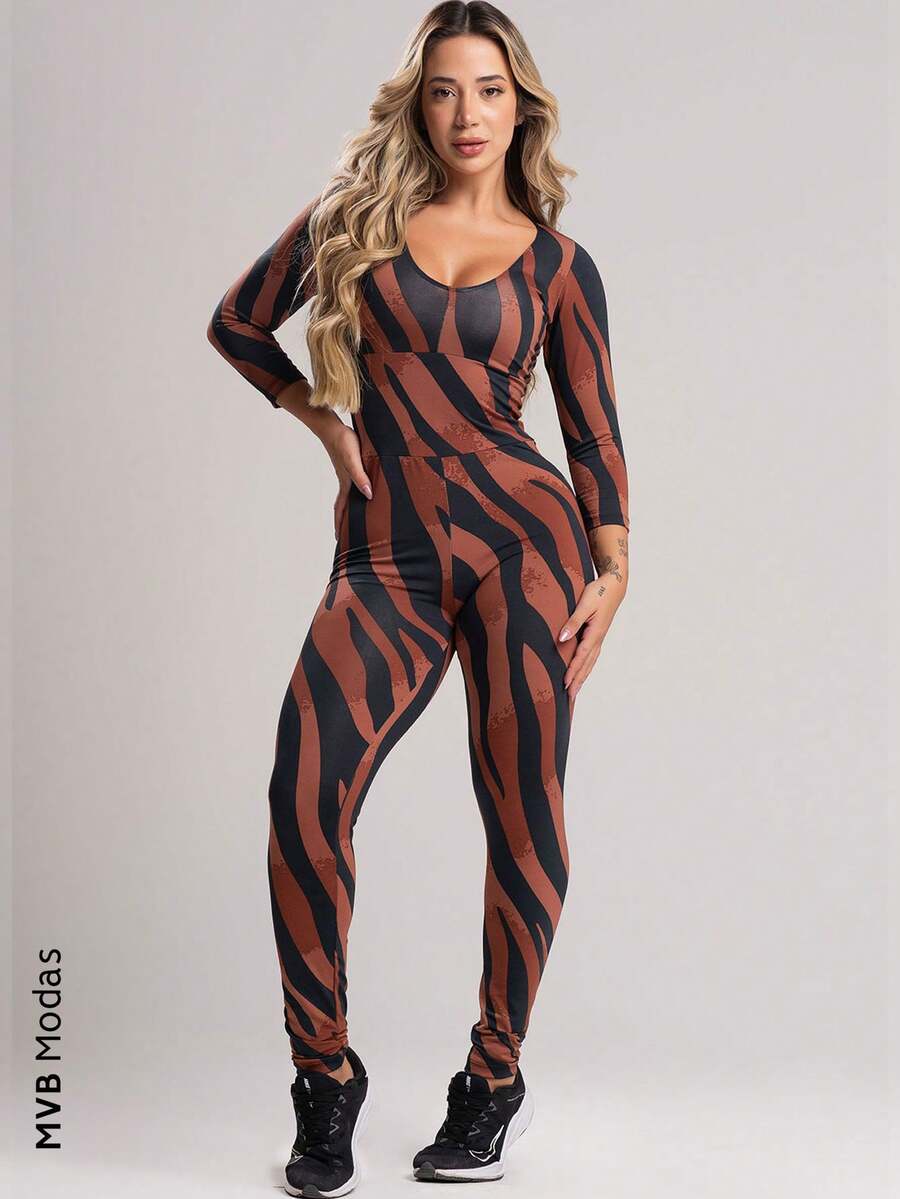 Women's Long Jumpsuit 3/4 Closed Back Fitness Suplex MVB Modas