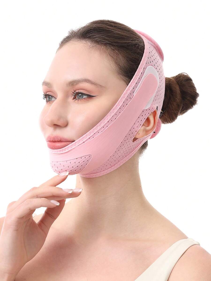 1pc Pink V-Face Shaping Mask, Lifting & Firming Chin, Breathable & Comfortable Double Lifting & Compression Face Mask