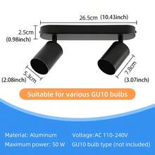 1pc GU10 Recessed Ceiling Light, LED Black Aluminum Ceiling Lamp, Single Head, Dual Head, Adjustable Angle, Replaceable Bulb, Black Tube Light Wall Lamp Spotlight, Suitable For Living Room, Bedroom, Kitchen, Dining Room, Bar, Study - Black Aluminum Ceiling Light - View 13