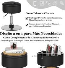 Taburete Redondo Almacenamiento, Taburete Ajustable Altura Giratoria 360°, Otomano Almacenamiento Redondo con Bandejaíble para Sala Maquillaje y Sala Estar Negro - Negro - Ver 5
