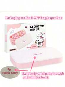 Sanrio (Authorized) 1PC Sanrio Hello Kitty Silicone Mold (Lid+Ice Tray)/4-Piece Set (Container+Ice Spoon) Ice Storage Container, With A Lid Silicone Ice Tray, Easy To Disassemble, Suitable For Summer Ice Boxes, Candy Chocolate Trays, Birthday Cake Decorations, Candy Chocolate Cupcake Decorations, And DIY Baking Tools