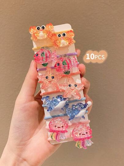 10 ชิ้น ยางรัดผมดีไซน์รูปปู, ปลาโลมา, แมงกะพรุน, ปลาดาว, ปลาทะเลน่ารักหลากสี เหมาะสำหรับเป็นของขวัญให้เพื่อนและแฟน