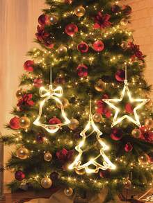 3 piezas Luces de ventana amarillo cálido para Navidad - Decoraciones navideñas, luces con ventosa LED con forma de campana, árbol de Navidad y estrella de cinco puntas, a pilas para decoración interior/exterior de árbol de Navidad, chimenea, ventana y habitación (baterías no incluidas), decoración de habitación, decoración navideña, decoración de luces navideñas, decoración del hogar, decoración de fiesta, decoración festiva