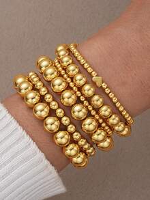 13/6 件波西米亚风格女士 CCB 串珠手链套装，简约星形、心形、圆形串珠设计，轻巧优雅，适合日常生活和派对首饰，是少女首饰的理想礼物 - 金黃色 - 查看 14