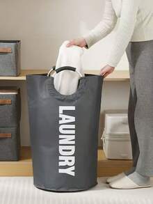 1pc Waterproof Laundry Basket With Soft Padded Handle, Vertical Foldable Laundry Hamper, Suitable For Bathroom, Laundry Room, Balcony, Dorm, Home Organization, Large Capacity Laundry Basket, Gift For Valentine's Day, Wedding, New Year - Dark Grey - View 9