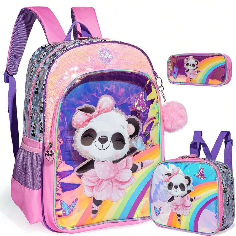 3-Piece Girls Backpack Set, Includes Crossbody Bag And Pencil Case, Back To School Backpack Set For Teenage Students - Pink X3012 - View 1