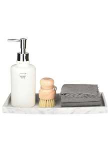 硅胶台面和梳妆台托盘 - 防碎硅胶厨房和浴室托盘、水槽皂液器托盘、香水和钥匙托盘、浴室梳妆台托盘 - 黑與白 - 查看 6