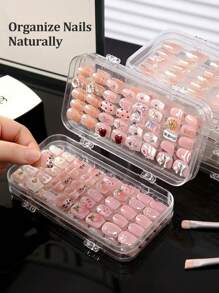 Beautizon Nailartlab 2件/6件多功能三折收纳展示美甲盒双面胶条套装，简约透明美甲盒可穿戴美甲收纳展示盒，美甲片无缝胶条配件，沙龙美甲配件工具 - 彩色 - 查看 2