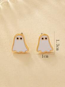 1 对简约女士万圣节鬼魂耳钉 - 白色 - 查看 2