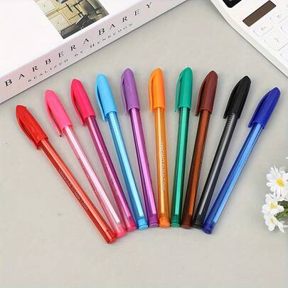 10pcs/Set Bullet Tip 10 Color Ballpoint Pens, Creative Multi-Color Ballpoint Pens, Suitable For Study And Note-Taking, Durable Writing, Quick-Drying, Lightweight Design, For Office, School, Daily Note-Taking,For School Supplies,Back To School