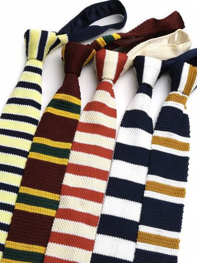 1pc Striped Casual Polyester Knit Necktie, Unisex, All Season